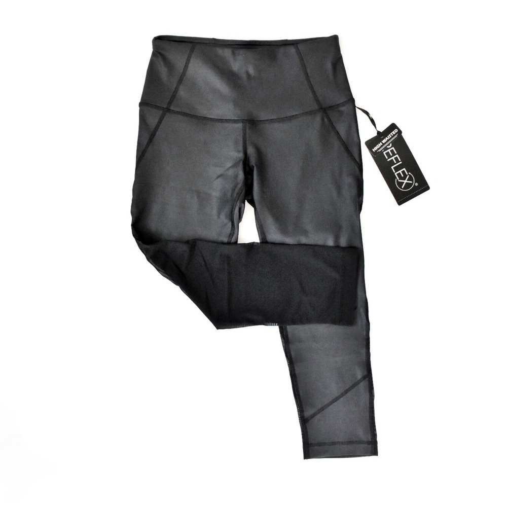 90 Degrees by Reflex Black Faux Leather Cire Capri Leggings